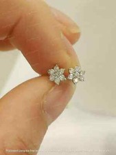 Stud Earrings Lab Created 1.50 Ct Round Flower Cut Diamond 14K White Gold Plated