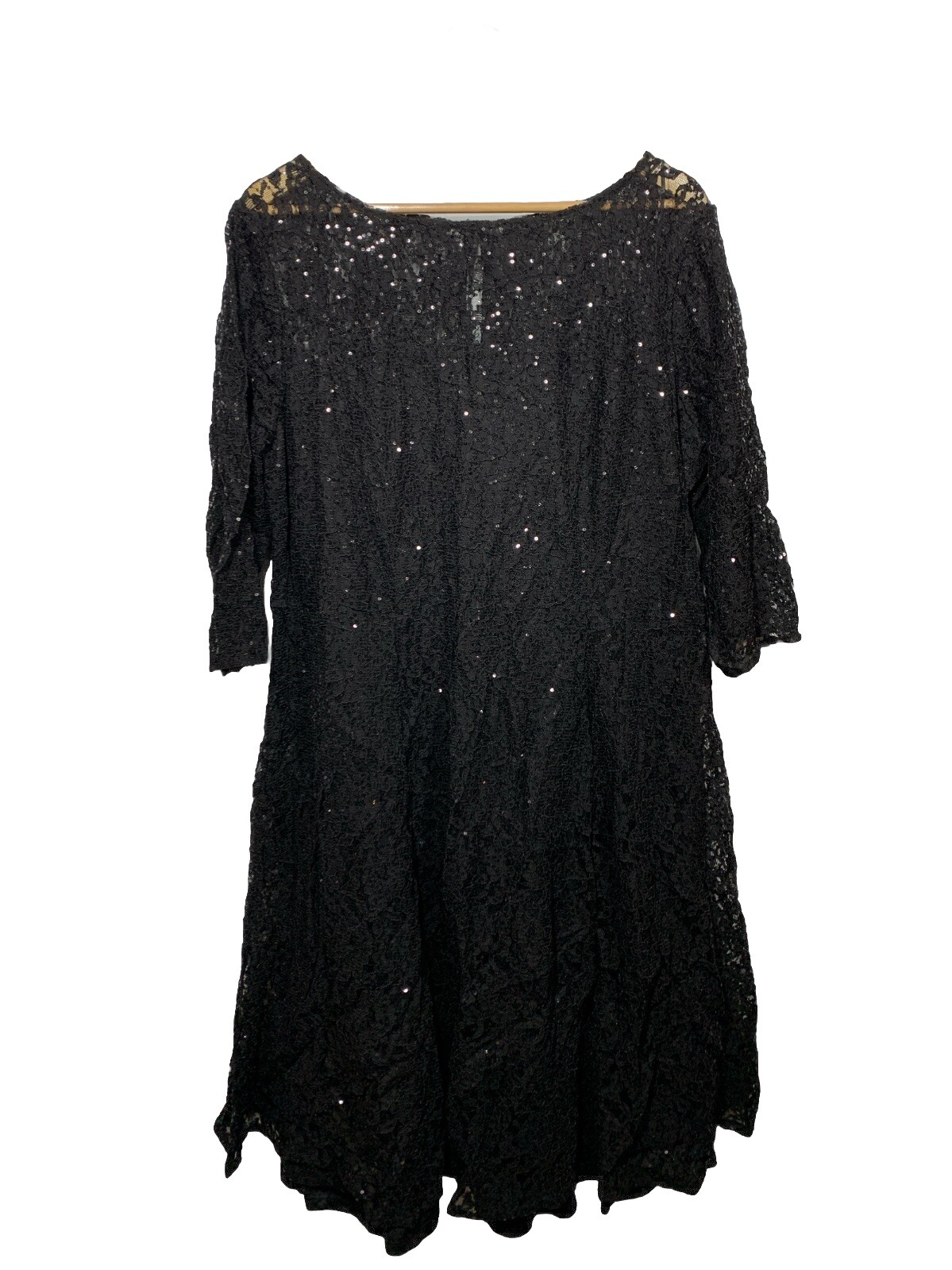 Slny Women's Sequined Lace Short Sleeve Midi A-Line Formal Dress Black