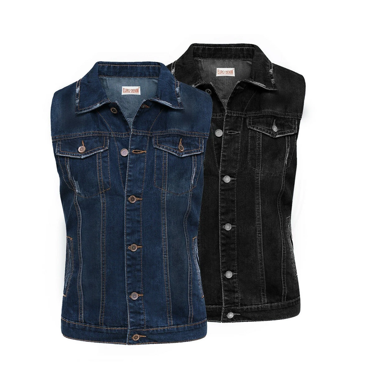 Black sleeveless jean jacket cheap