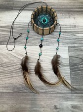 Dream Catcher Handcrafted Wooden W/turquoise Color Beads W/Feathers   