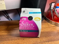 Leggs Silken Mist Pantyhose ~ Control Top Run Resistant B Jet Black Silky Sheer