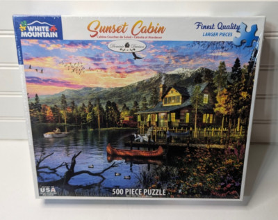 White Mountain Puzzles Sunset Cabin 500 Piece Jigsaw 