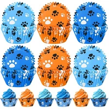 200 Pcs Paw Bone Cupcake Liners Dog Wrappers Paw Pattern Cup Cake Holder Pupp...