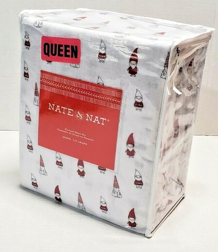 QUEEN FLANNEL SHEETS NATE & NAT CUTE SWEET GNOMES 4 PIECE SET CHRISTMAS HOLIDAY - Picture 6 of 9