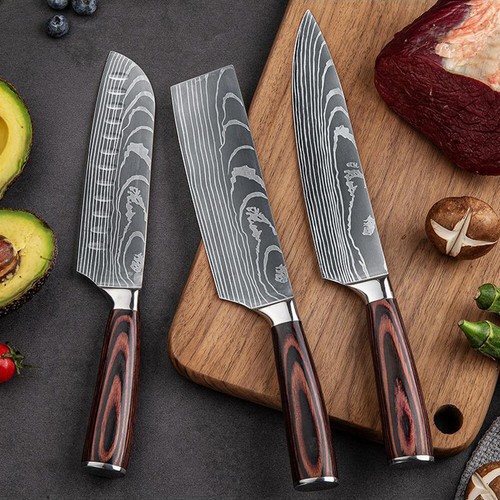 Set Coltelli Cucina Modello Damasco Giapponese Coltelli Chef Acciaio Inox Cleaver - Foto 8 di 30