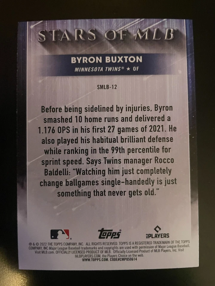 Byron BUXTON 2022 Topps Baseball Series 1 Stars of MLB #SMLB-12 Minnesota Twins - Image 2 of 2