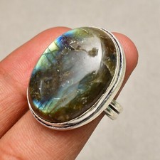 Labradorite Gemstone 925 Sterling Silver Handmade Jewelry Ring Size 7.5