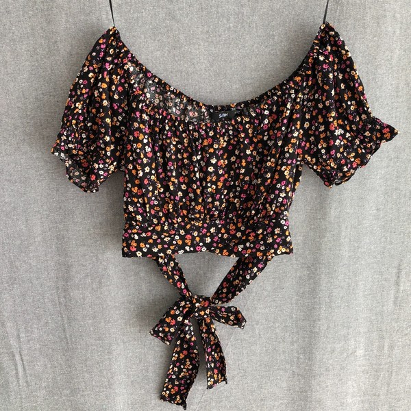 Sportsgirl Womens 10 Floral Off The Shoulder Crop Top Tie Waist Boho Cottage