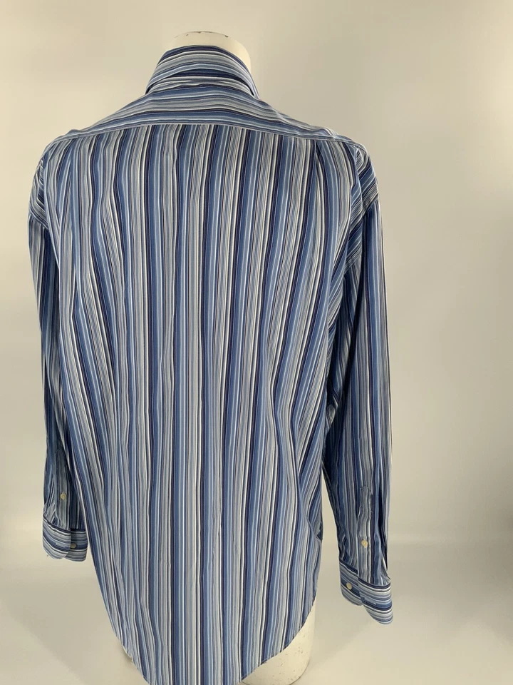 Рубашка на пуговицах Canali мужская L синяя полоса хлопок сделано в Италии как новая YGI A3-310 - Изображение 4 из 4