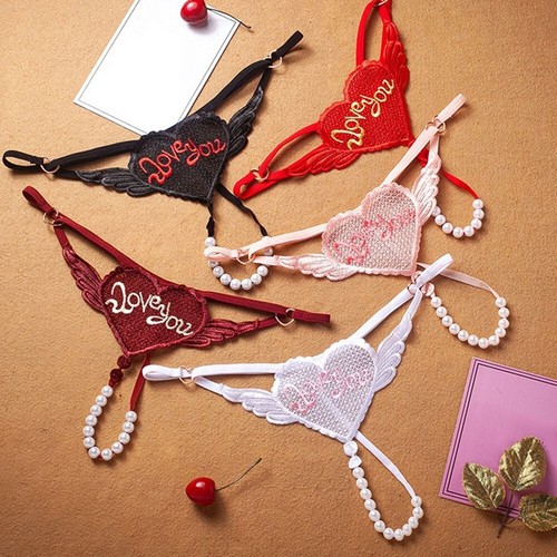 Sheer Lace Seductive Crotchless Lingerie with Pearl Massage for Women in Pink - Picture 4 of 28