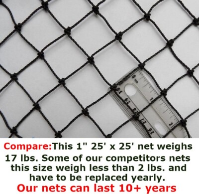 Poultry Netting 25' x 25' 1'' Mesh Heavy Knotted Aviary Nets Anti Bird Pheasant
