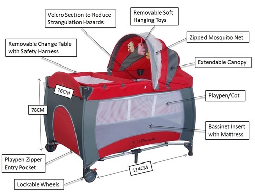 New All in 1 Deluxe Baby Portable Travel Cot Portacot Playpen Crib Bed Bassinet - Picture 6 of 14