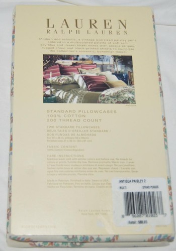 RALPH LAUREN Antigua Paisley STANDARD PILLOWCASES NEW Red Brown Teal Blue Gold - Picture 2 of 2