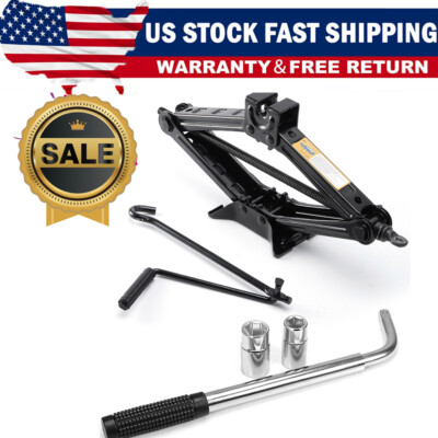 2Ton Scissor Wind Up Jack Lift and Extendable Wheel Wrench For Car Van Emergency