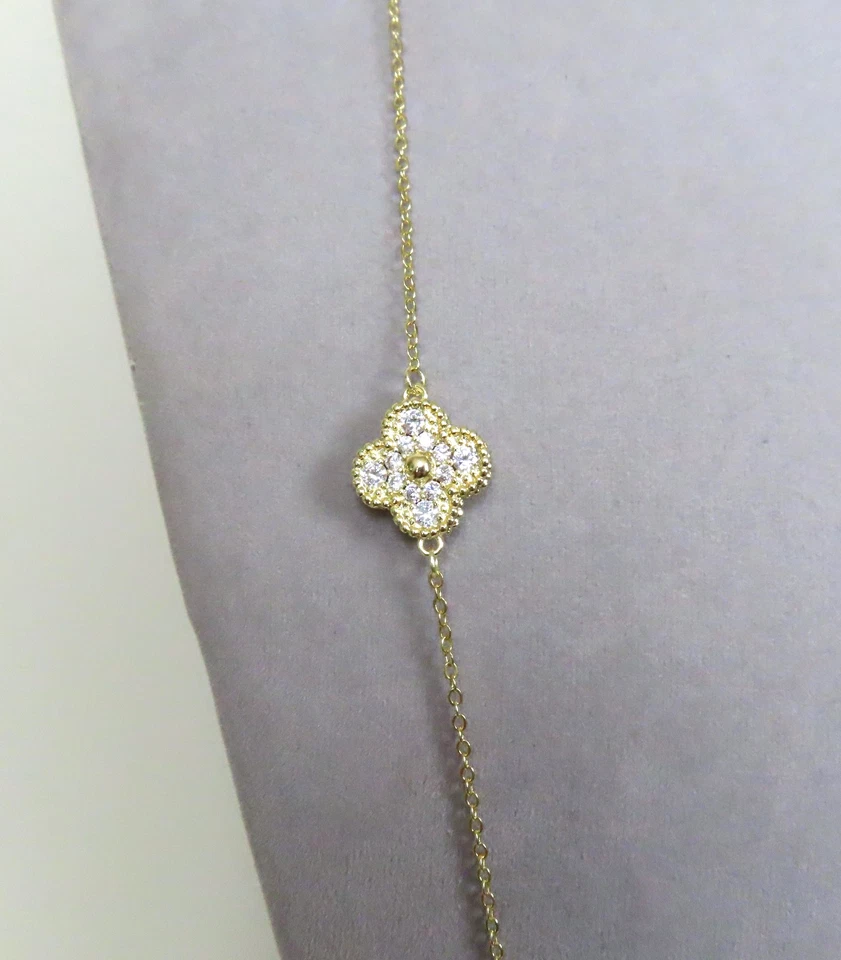 镀金立方氧化锆四叶草链式项链 — 第 3/4 张图片