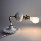 White Hobnail Milk Glass Lamp Light Ball & Plate Wall Sconce Vintage Works