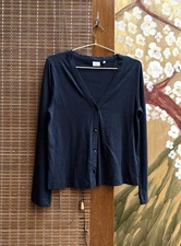 TOAST UK Cotton Hemp Knit Navy Blue Cardigan Size S