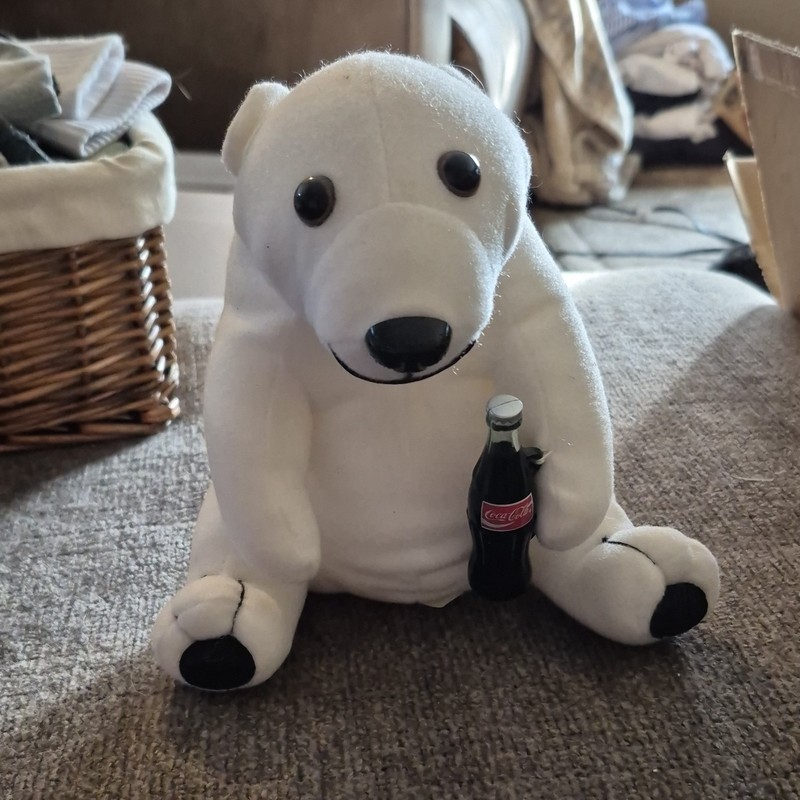 Coca-Cola Polar Bear Plush Stuffed Animal Plush Toy Holding Bottle Collectible