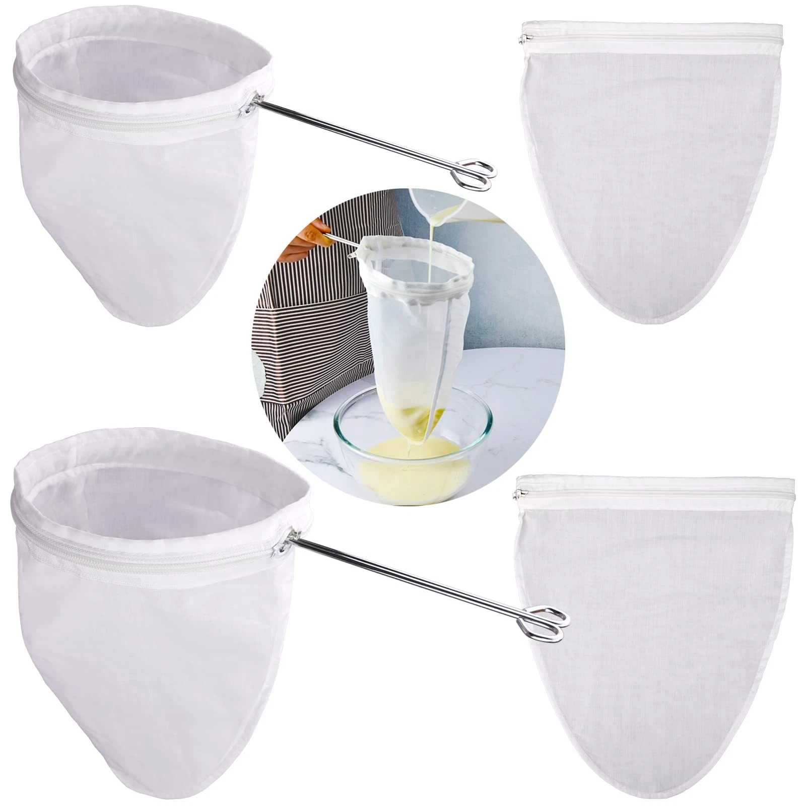 Ultra Fine Mesh Strainer Bags, Reusable Mesh Filter Bags with Stainless Steel...