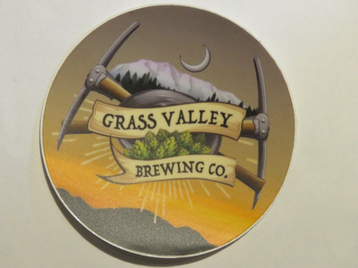 BEER STICKER: GRASS VALLEY Brewing Co ~ CALIFORNIA Breweriana ~ Mining Tool Pick