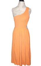 Anrabess Womens One Off Shoulder Cut Out Waist Dress Orange Size L Rayon Solid