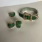 Charles Winston Vintage 925 CZ Buckle Bracelet, Ring 6.5 & Earrings Set