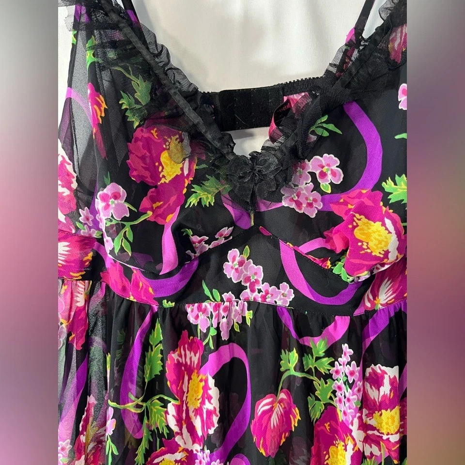 Betsy Johnson Babydoll Floral 1x Pin Up Tocador Coqueto Lindo Hada Glam Artístico Foto 3 de 4