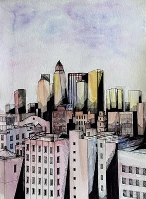 Original New York City Skyline Watercolor 9x11.5