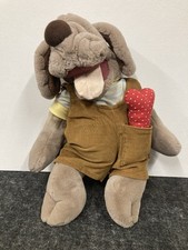 Vintage 1981 Ganz Bros Wrinkles Dog Hand Puppet Plush 16" with Clothes Bone