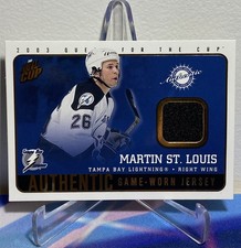2002-03 Pacific QUEST FOR THE CUP MARTIN ST. LOUIS #20 GAME WORN JERSEY