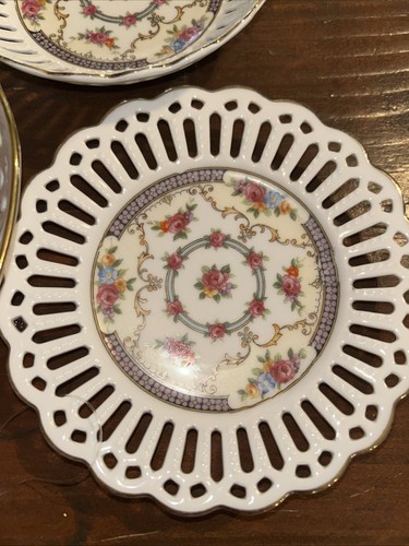 Vintage Schumann Arzberg Germany Set of 3 Reticulate Porcelain Dishes Gold Rim - Picture 4 of 10