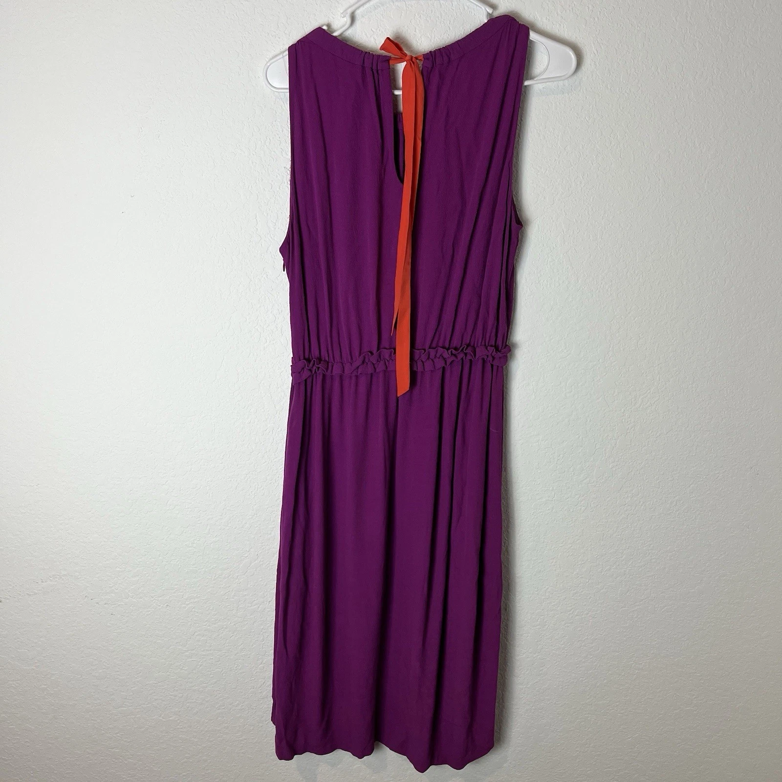 Kate Spade Katia abito crepe magenta senza maniche midi arancione cravatta taglia XL 219