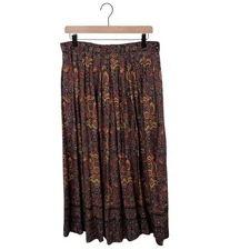 Vintage 80s 90s Herman Geist Pleated Maxi Skirt Size 14 Paisley Floral Fall