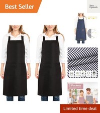 2 Pack Kitchen Cooking Aprons, Adjustable Bib Soft Chef Apron with 2 Pockets ...