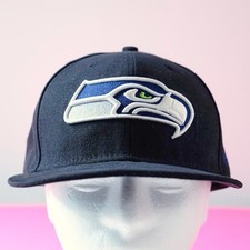 New Era 59Fifty Seattle Seahawks Logo Hat Black Fitted 7 5/8 Cap NFL