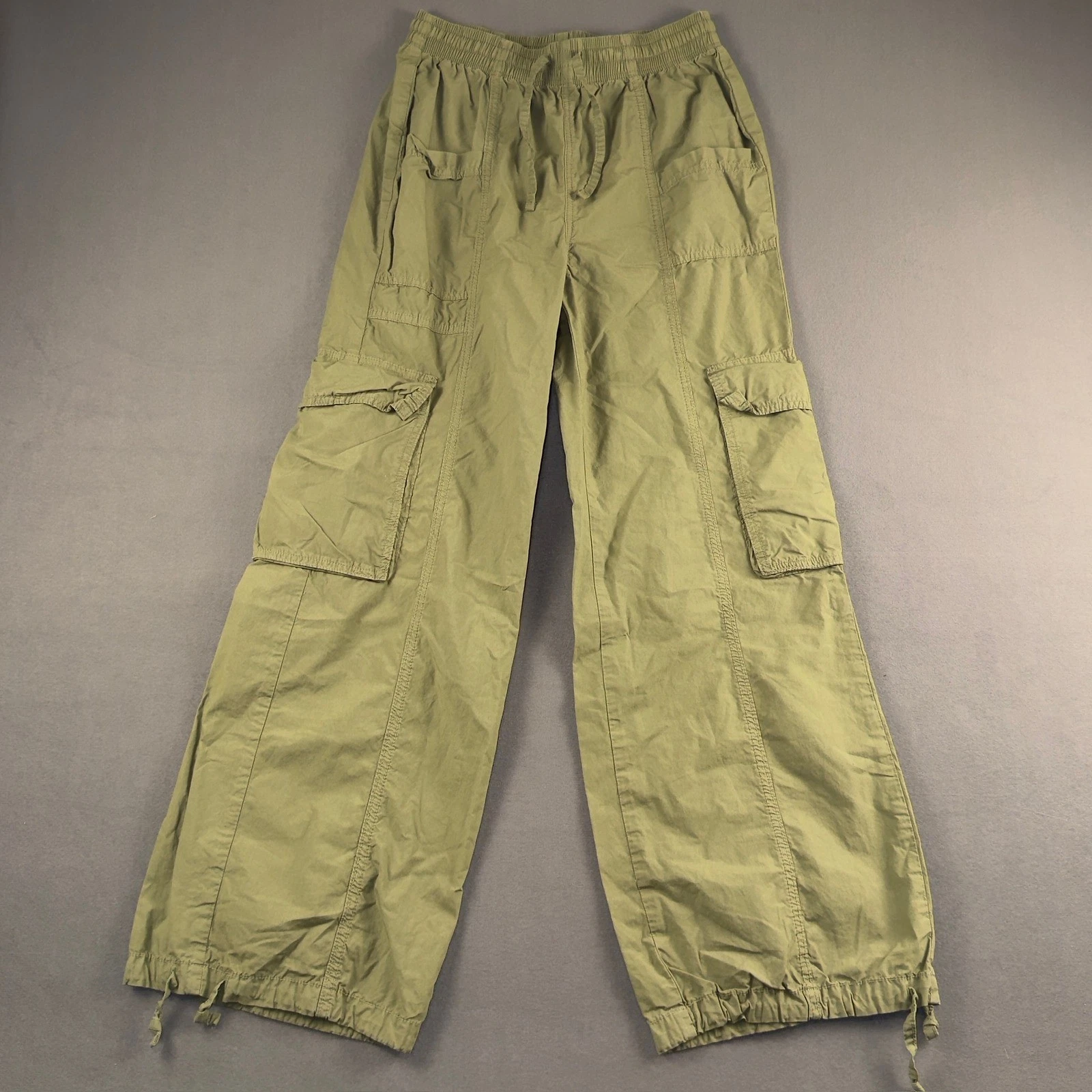 Aerie Womens XS Olive Green Cargo Pants Wide Leg Elastic Waist Cotton Utility