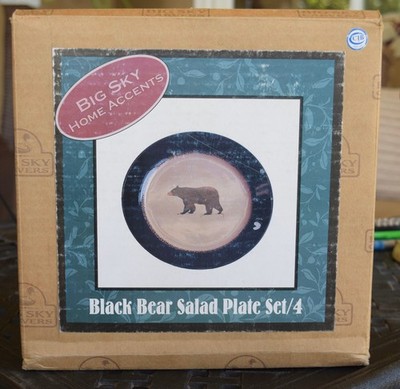 4 NEW Big Sky Carvers Dinnerware BRUSHWORKS Black BEAR Salad Plates Dinnerware