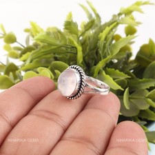 925 Silver Heart Chakra Rose Quartz Stone Statement Promise Solitaire Boho Ring
