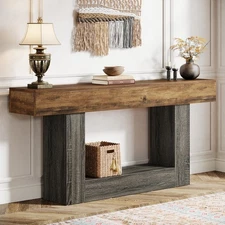 63" Console Table, Farmhouse 2-Tier Entryway Table, Narrow Long Wood Sofa Table