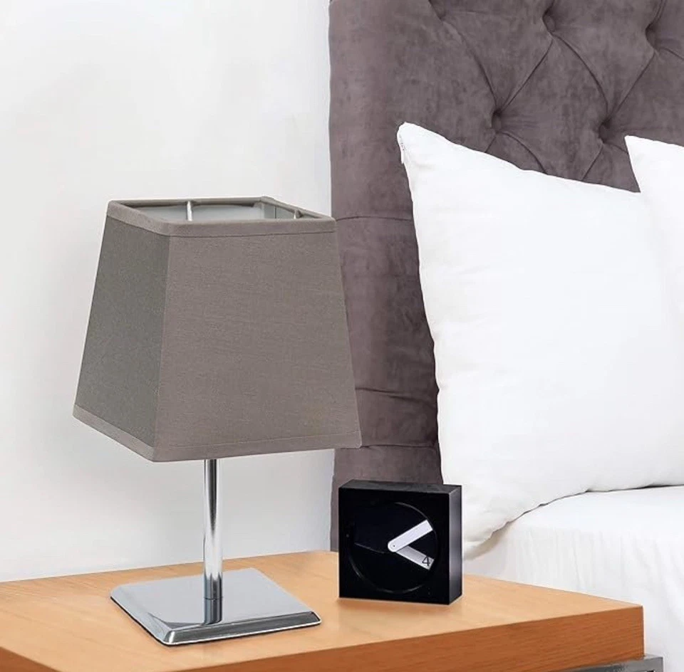 *TWO PACK* Mini Chrome Table Lamp with Elegant Square Empire Fabric Shade - Image 2 of 4
