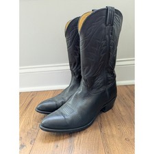 Nocona Mens Black Leather Western Cowboy Boots Pointed Toe Made in USA 11.5 D