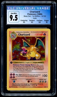 1999 Pokemon WOTC 1st Ed. Base Set Shadowless Charizard #4 CGC 9.5 (CGC 10 NOW)