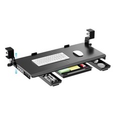 Large Height Adjustable Keyboard Tray with Sturdy C-Clamp Mount and Storage D...