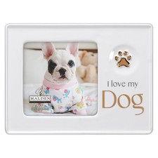 International Designs 4x4 I love my Dog Ceramic Photo Frame White Gray Metall...