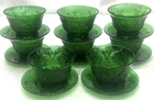 Vintage Anchor Hocking Sandwich Forest Green Custard Cups with Liners Set of 8