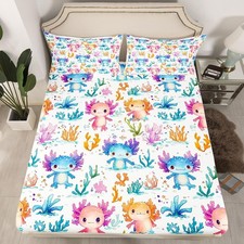 Axolotl Bedding Sets Twin Size Watercolor Kids Cute Axolotl Bed Sheet Kawaii ...