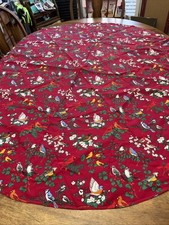 Vintage Table Topper Red with Floral Birds Band Rectangle 59  Lx 42  