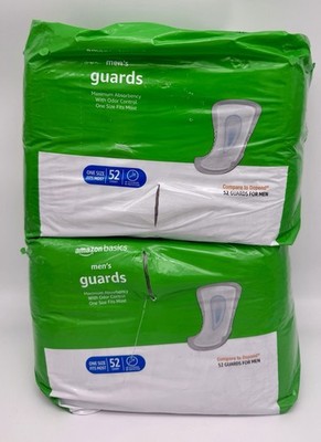 Basics Men's Incontinence Guards, Maximum Absorbency, 104 Count, (2 Packs of 52)