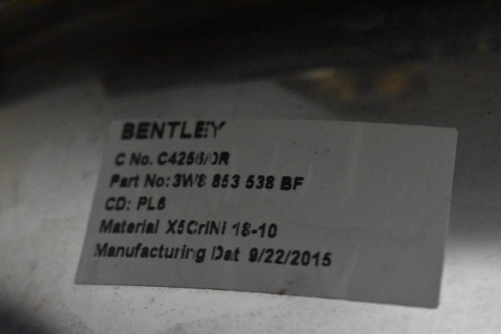 2015 BENTLEY CONTINENTAL GT RIGHT SIDE SCUFF PANEL FACTORY OEM