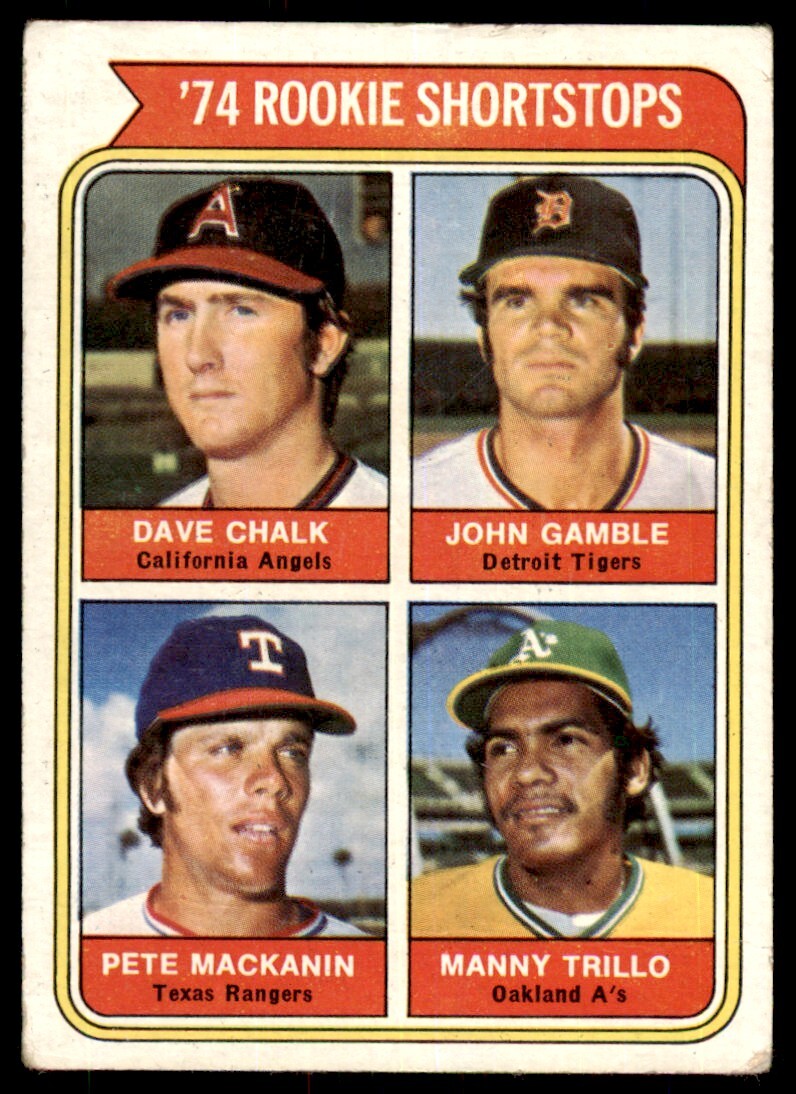 1974 TOPPS, ROOKIE SHORTSTOPS - DAVE CHALK/JOHN GAMBLE/PETE MACKANIN/MANNY